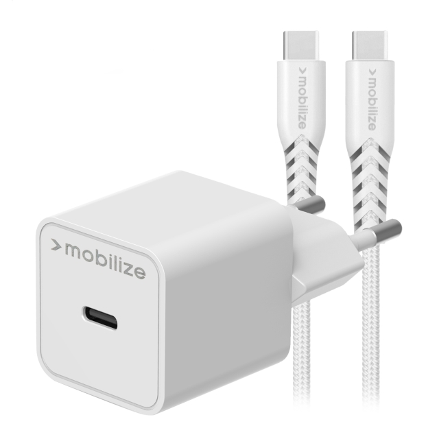 Mobilize Wall Charger Ladegerät USB-C 20W PD/PPS + USB-C Kabel Nylon weiß