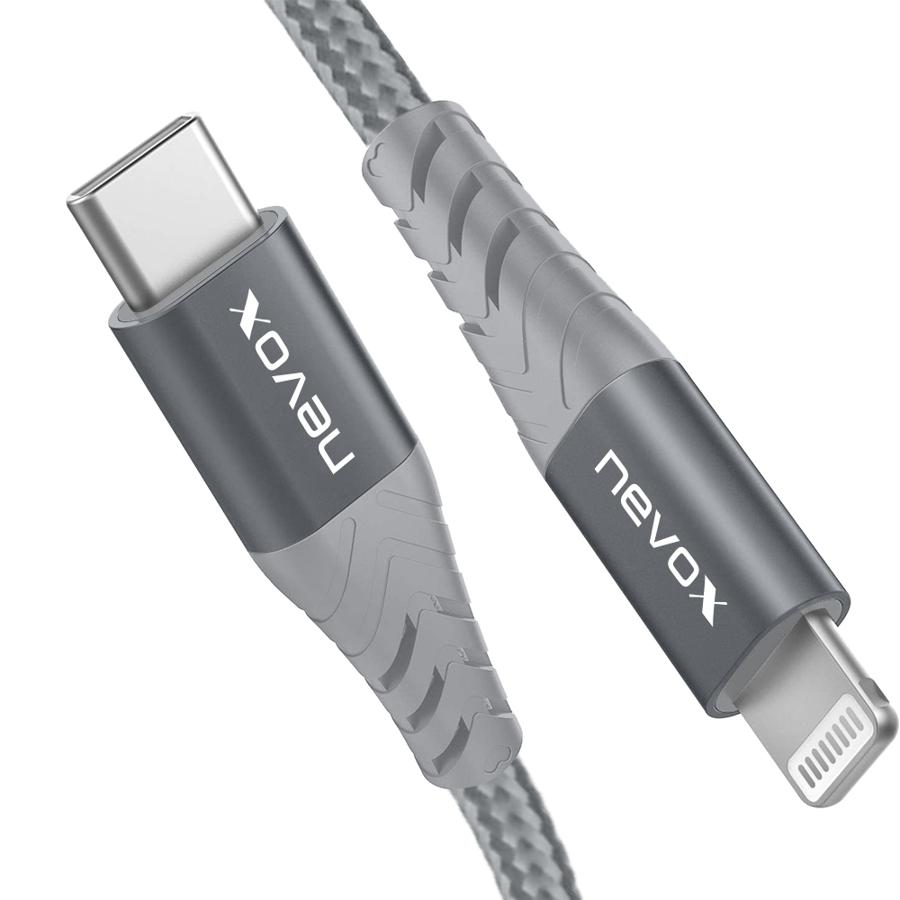 nevox Datenkabel USB-C Lightning Nylon 0,5 m silbergrau
