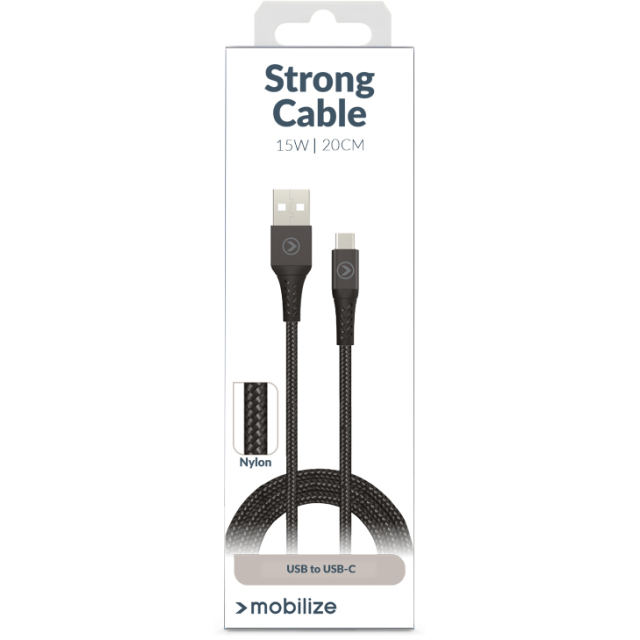 Mobilize Strong Nylon Datenkabel USB Typ-A auf Typ-C 20 cm schwarz 15W