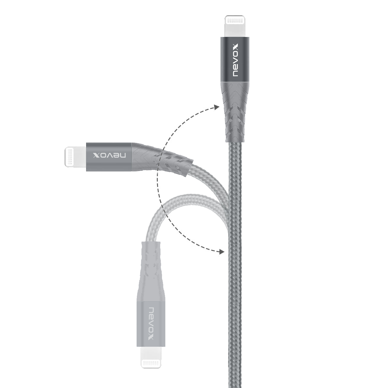 nevox Datenkabel USB-C Lightning Nylon 0,5 m silbergrau