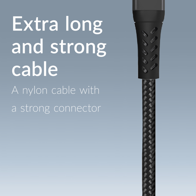 Mobilize Strong Nylon Datenkabel Typ-A auf Typ-C 1m schwarz 15W
