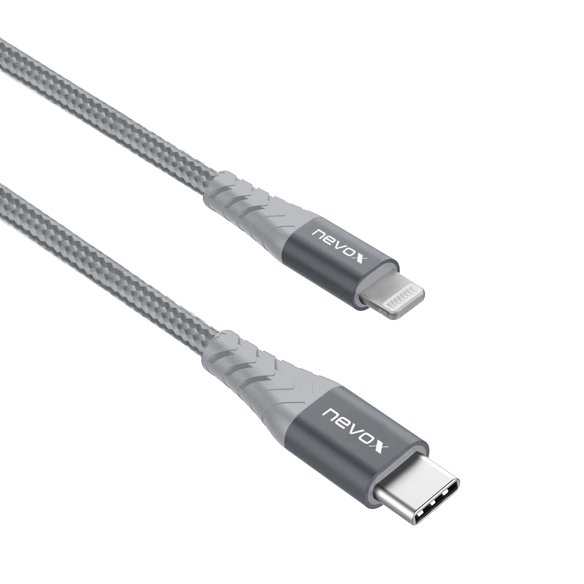 nevox Datenkabel USB-C Lightning Nylon 1 m silbergrau
