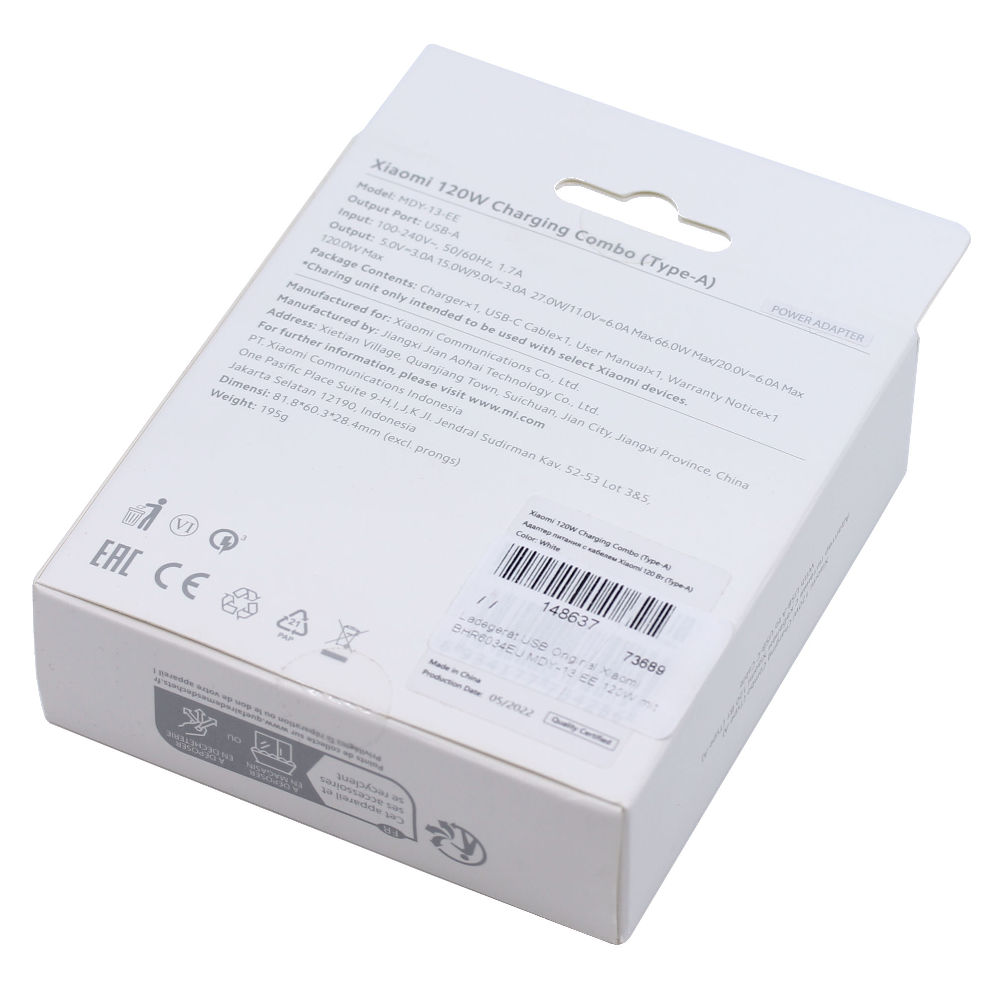 Ladegerät USB Original Xiaomi BHR6034EU MDY-13-EE 120W mit 6A Datenkabel weiß