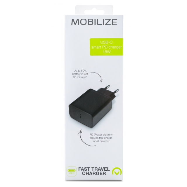 Mobilize Smart Travel Charger Ladegerät USB-C Buchse PD 18W schwarz