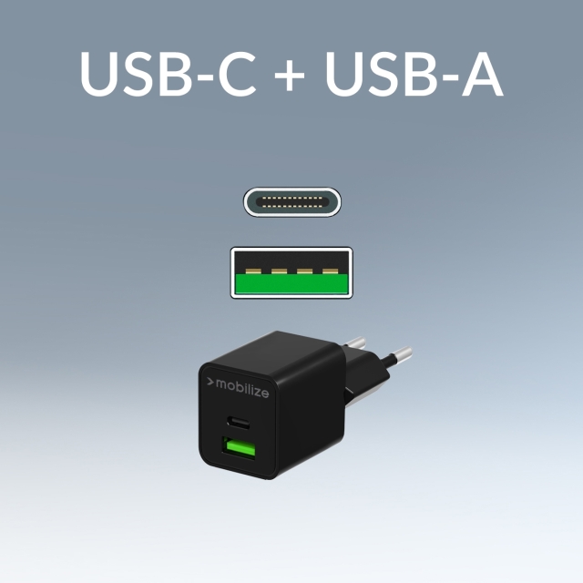 Mobilize Wall Charger Ladegerät USB-C + USB-A GaN 30W PD/PPS schwarz