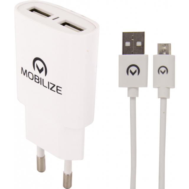 Mobilize Ladegerät mit Dual USB 2.4A inkl. 1m MicroUSB Datenkabel weiß