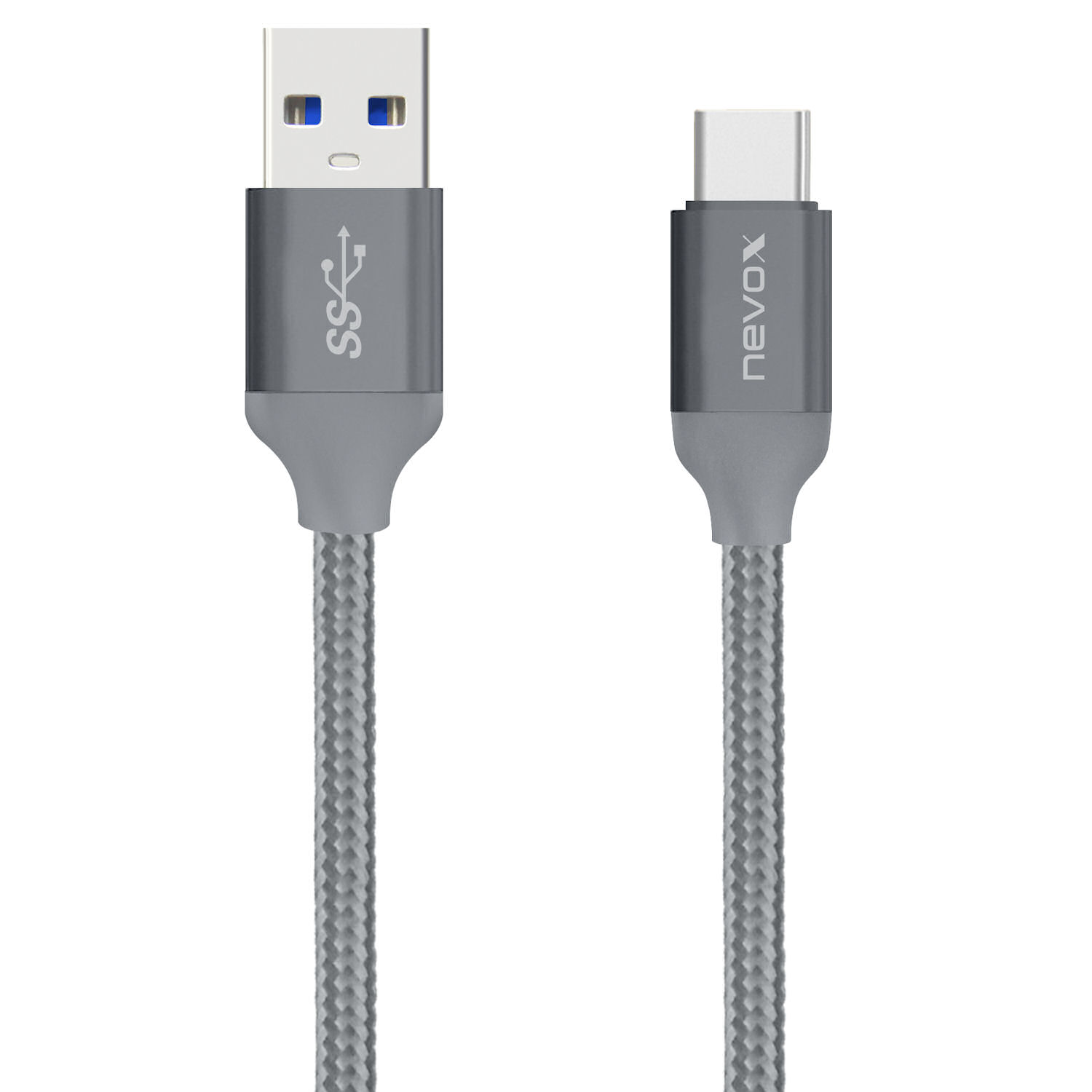 nevox Datenkabel Typ-C USB 3.0 Nylon 0,5 m silbergrau