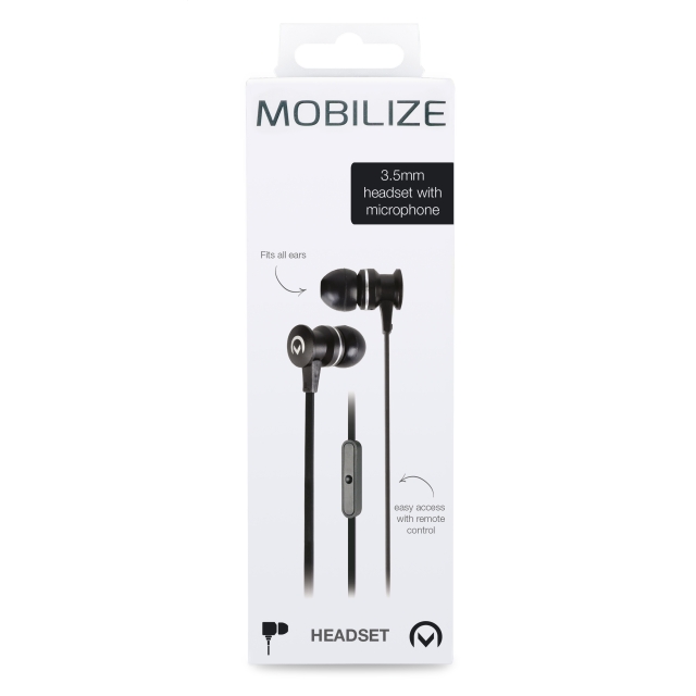 Headset Mobilize In Ear mit Flachbandkabel 3,5mm Klinke schwarz