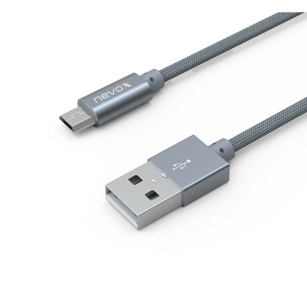 nevox Datenkabel USB MicroUSB Nylon 2 m silbergrau
